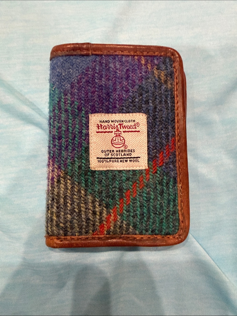 Harris Tweed Multicolor Wool & Leather Card Holder Tartan Bifold Wallet
